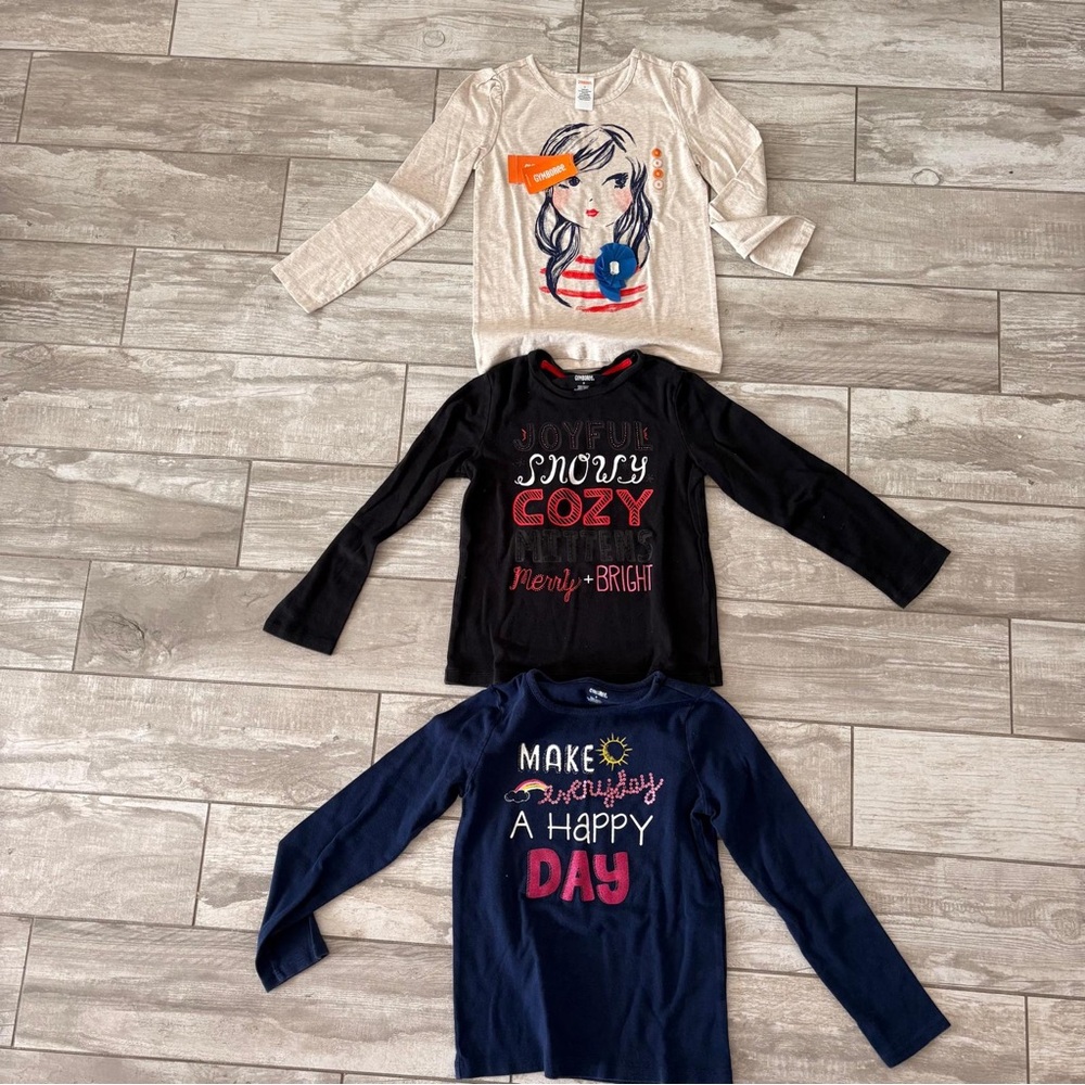 3 Gymboree Long Sleeve Tees - Cream, Black, and Blue